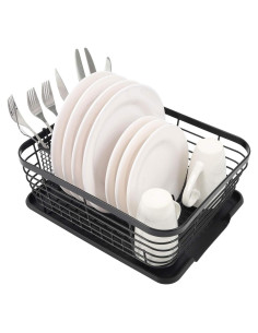 Estante Secador de Platos TQVAI con Soporte de Utensilios Negro