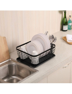 Estante Secador de Platos TQVAI con Soporte de Utensilios Negro 2