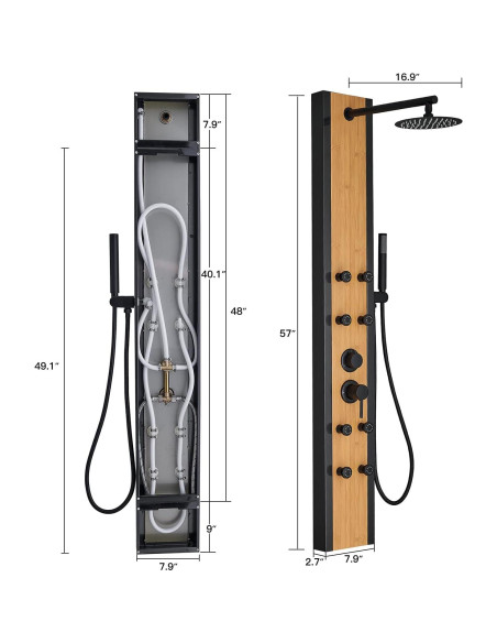 Panel de Ducha Multifuncional BWE 3 en 1 Negro 8 Jets