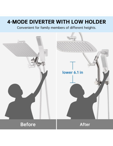 Cabezal de Ducha G-Promise 30.48 cm Metal Niquelado 4 Modos