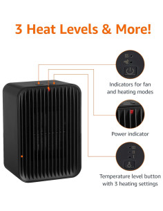 Calentador Eléctrico Cerámico Amazon Basics 520W Negro 10m 2