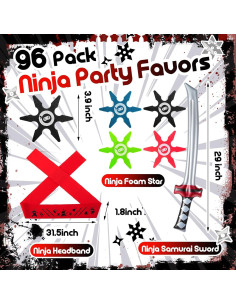 Deekin 48 Piezas Fiesta Ninja con Espadas Inflables y Diademas 2