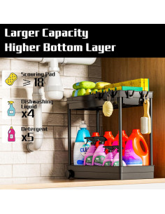 Organizador Bajo Fregadero Cicilyna 2 Niveles Negro Multiusos 2