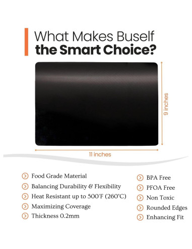 Forro Reutilizable para Horno Tostador Buself - 2 Paquete, Negro, 27.94x22.86 cm