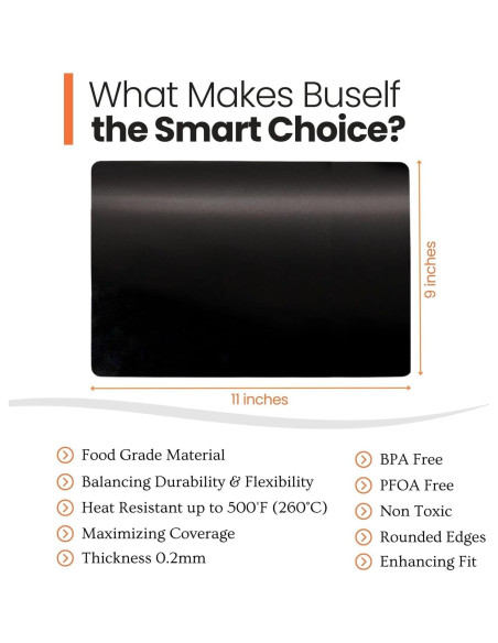 Forro Reutilizable para Horno Tostador Buself - 2 Paquete, Negro, 27.94x22.86 cm