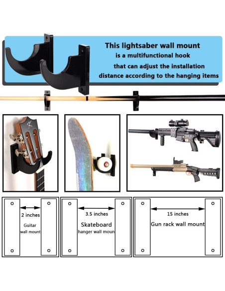 Soporte de Pared para Espadas WANLIAN Negro Ajustable 1 Par