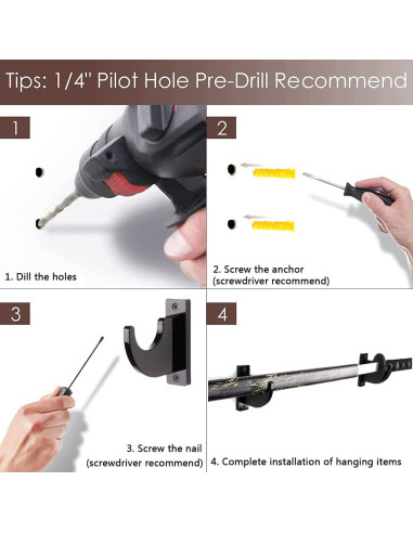 Soporte de Pared para Espadas WANLIAN Negro Ajustable 1 Par