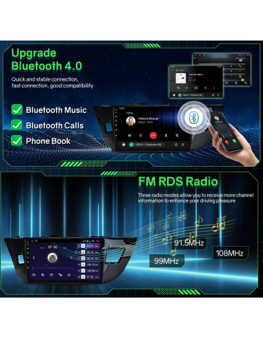 Radio de Coche Jufodrca para Toyota Corolla 2014-2016, 64GB, Carplay, Android Auto, GPS, Bluetooth 5.0
