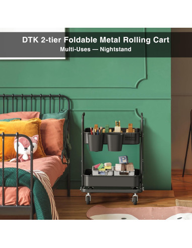 Carro Rodante Plegable DTK 2 Niveles Metal Negro 61.5 cm