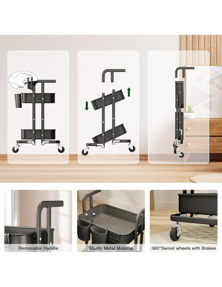 Carro Rodante Plegable DTK 2 Niveles Metal Negro 61.5 cm