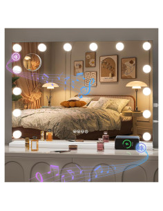 Espejo de Tocador Hasipu con Luces LED y Altavoz Bluetooth 71 cm