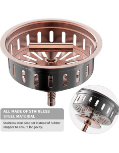 Desagüe de fregadero KONE 3.5" acero inoxidable cobre antiguo 2