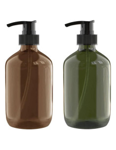 2 Botellas Dispensadoras de Plástico 300 ML WANBAO Ámbar Verde