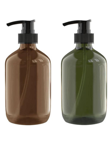 2 Botellas Dispensadoras de Plástico 300 ML WANBAO Ámbar Verde