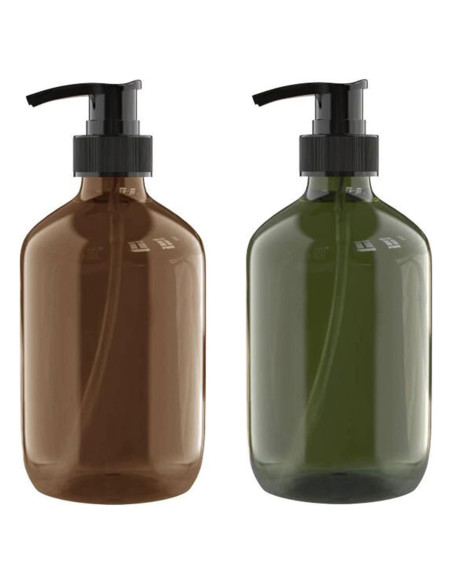 2 Botellas Dispensadoras de Plástico 300 ML WANBAO Ámbar Verde
