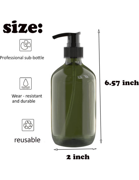 2 Botellas Dispensadoras de Plástico 300 ML WANBAO Ámbar Verde