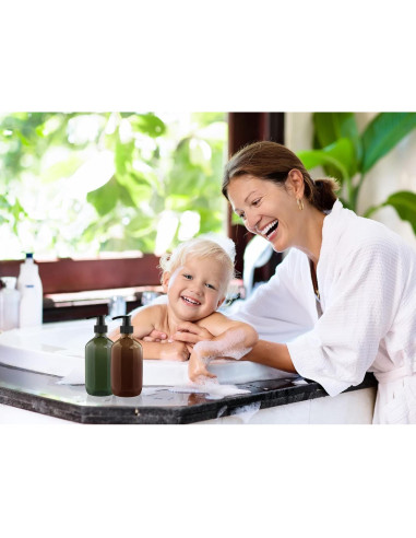 2 Botellas Dispensadoras de Plástico 300 ML WANBAO Ámbar Verde