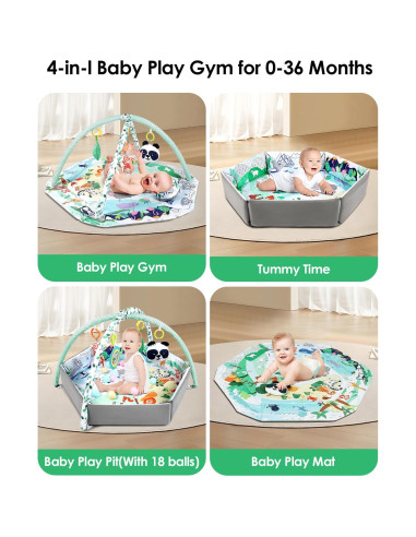Alfombra de Juego 4-en-1 Dearlomum con 6 Juguetes para Bebés