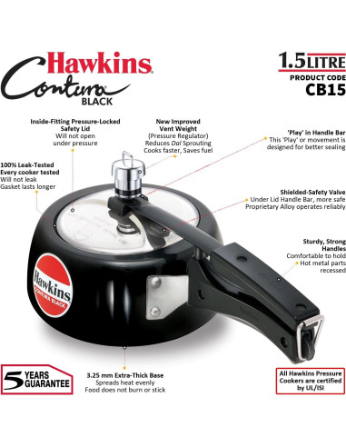 Olla a presión Hawkins Contura Negra 1.5L Aluminio