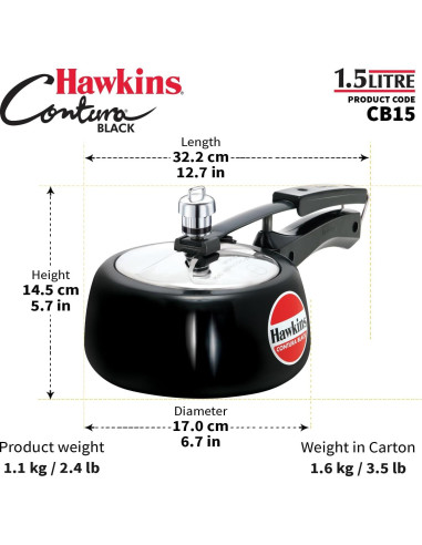 Olla a presión Hawkins Contura Negra 1.5L Aluminio