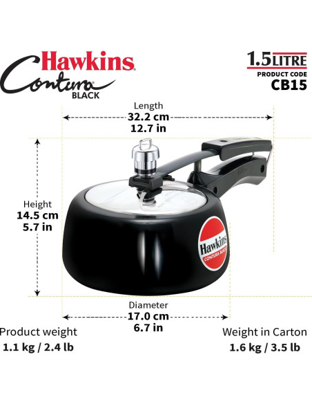Olla a presión Hawkins Contura Negra 1.5L Aluminio Olla a presión Hawkins Contura Negra 1.5L Aluminio