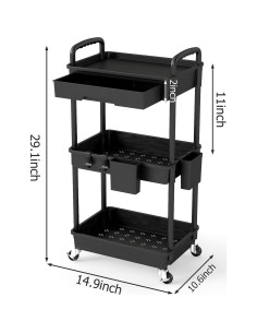Carro Rodante de Almacenamiento LLMRR 3 Niveles Negro 2
