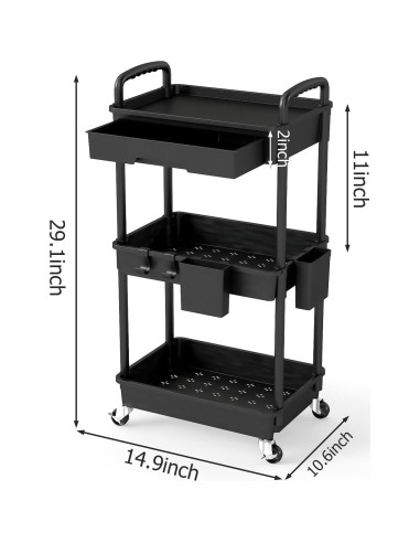 Carro Rodante de Almacenamiento LLMRR 3 Niveles Negro