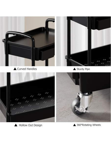 Carro Rodante de Almacenamiento LLMRR 3 Niveles Negro