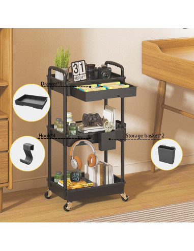 Carro Rodante de Almacenamiento LLMRR 3 Niveles Negro