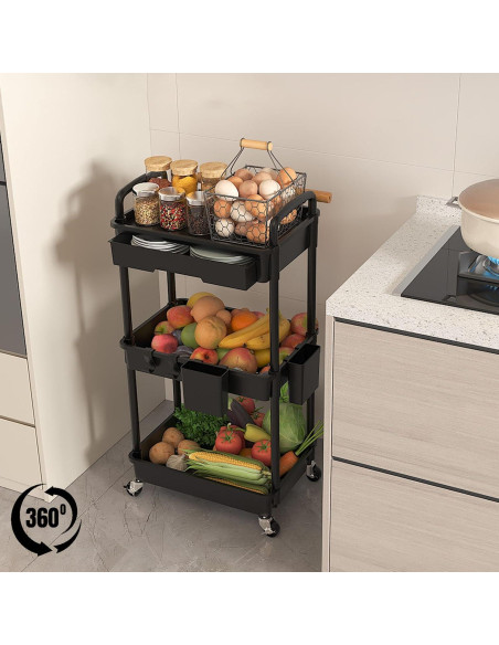 Carro Rodante de Almacenamiento LLMRR 3 Niveles Negro