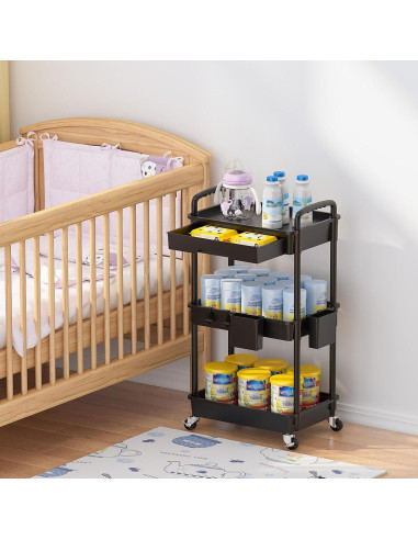 Carro Rodante de Almacenamiento LLMRR 3 Niveles Negro