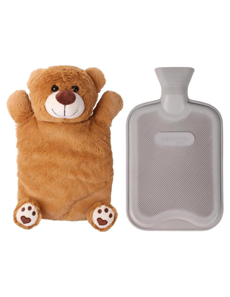Botella de Agua Caliente 2L HomeTop con Funda de Peluche Gris
