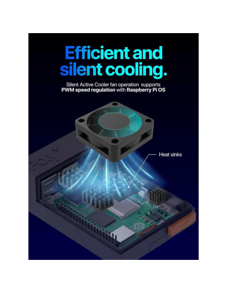 Caja ventilador ABS Argon Poly+ 5 para Raspberry Pi 5 Negro
