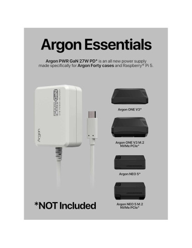 Caja ventilador ABS Argon Poly+ 5 para Raspberry Pi 5 Negro