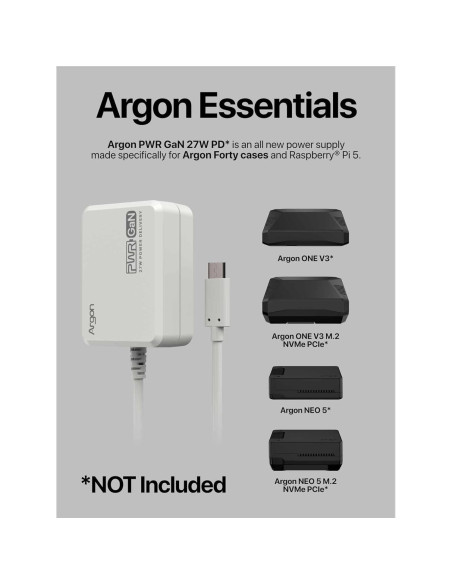 Caja ventilador ABS Argon Poly+ 5 para Raspberry Pi 5 Negro