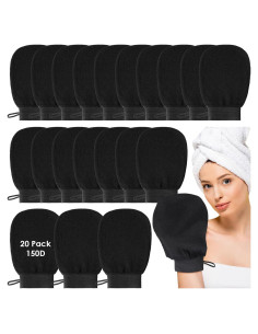 20 Guantes Exfoliantes FoldTier de Fibra Viscosa Negro 14x22cm