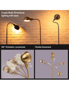 Lámpara de Pie O'Bright Nova Ajustable Cuello de Ganso Latón Antiguo 2