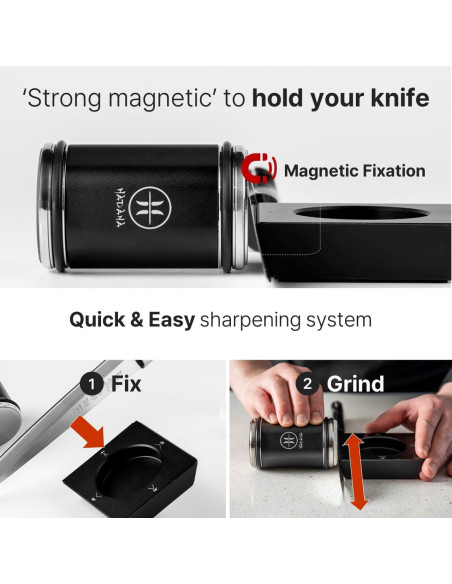 Afilador de Cuchillos HADANA Edición Negra - Kit 2 Piedras Diamante y Cerámica