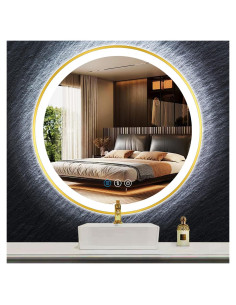 Espejo LED de Baño THEKLA Redondo 50.8 cm Dorado Iluminado