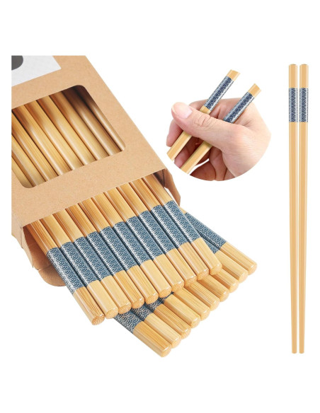 10 Pares Palillos de Bambú Reutilizables LOROTOCO 24 cm Antideslizantes