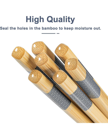 10 Pares Palillos de Bambú Reutilizables LOROTOCO 24 cm Antideslizantes