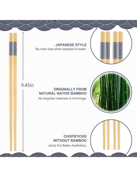10 Pares Palillos de Bambú Reutilizables LOROTOCO 24 cm Antideslizantes