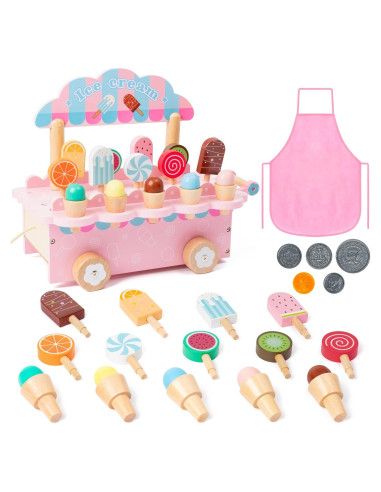 Carrito de Helados de Madera GQIRIL - Juguete Educativo Rosa