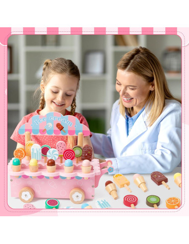 Carrito de Helados de Madera GQIRIL - Juguete Educativo Rosa