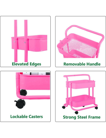 Carro de Almacenamiento Rodante Melody House 2 Niveles Rosa