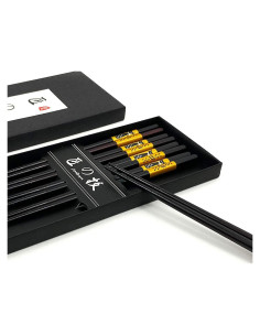 Juego de Palillos de Bambú JapanBargain 4510, 5 Pares, Gato Negro