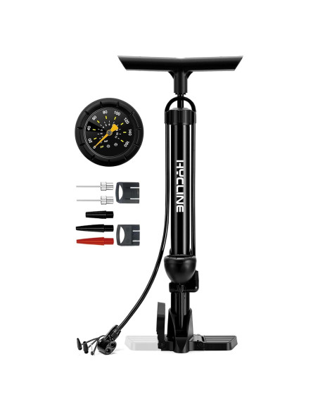 Bomba de Pie Hycline 160 PSI con Manómetro - Inflador Bicicleta