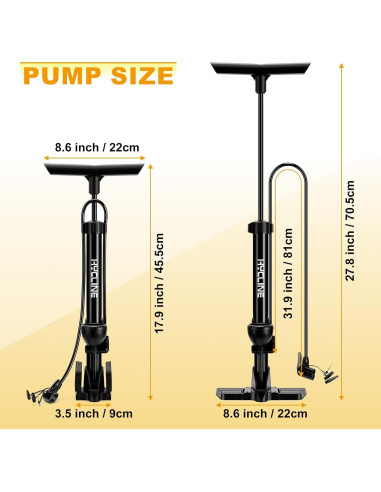 Bomba de Pie Hycline 160 PSI con Manómetro - Inflador Bicicleta