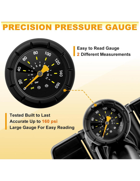 Bomba de Pie Hycline 160 PSI con Manómetro - Inflador Bicicleta