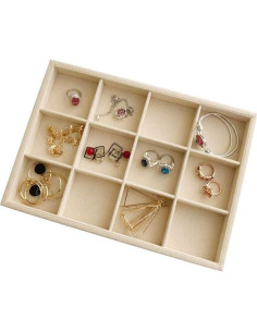 Bandeja de Joyería Svea Display de Terciopelo Beige 12 Rejillas 2